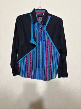 Frontier Series Button-Up Shirt with Bright Stripe Panel vintage western wear